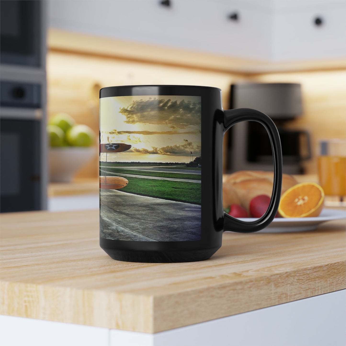 Stearman at Dawn Big Black Mug, 15oz