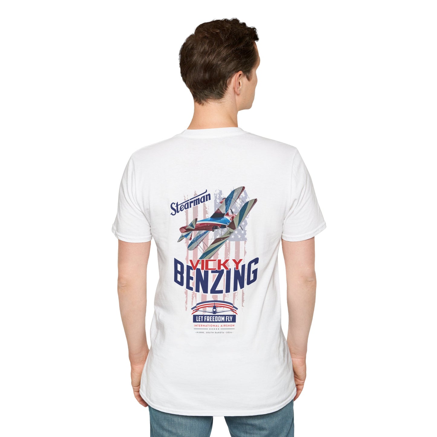 Let Freedom Fly Vicky Benzing Stearman T-Shirt Unisex Softstyle T-Shirt