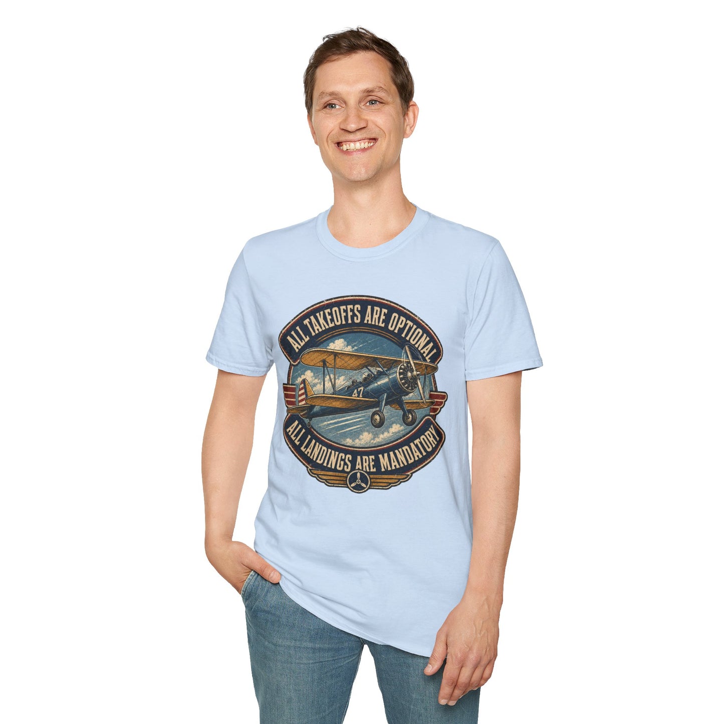 Aviation Graphic Tee — "All Takeoffs Are Optional, All Landings Are Mandatory"