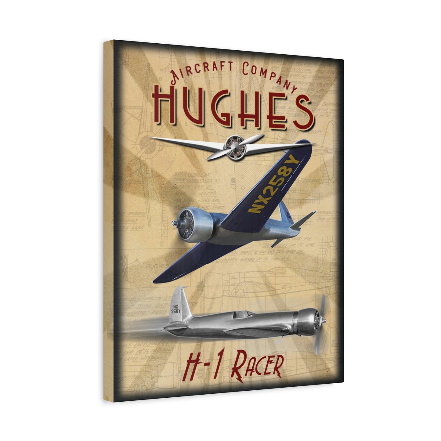 Vintage Aircraft Canvas Print, Retro Aviation Wall Art, Hughes H-1 Racer Decor, Gift for Pilots, Airplane Enthusiasts, Home Decor