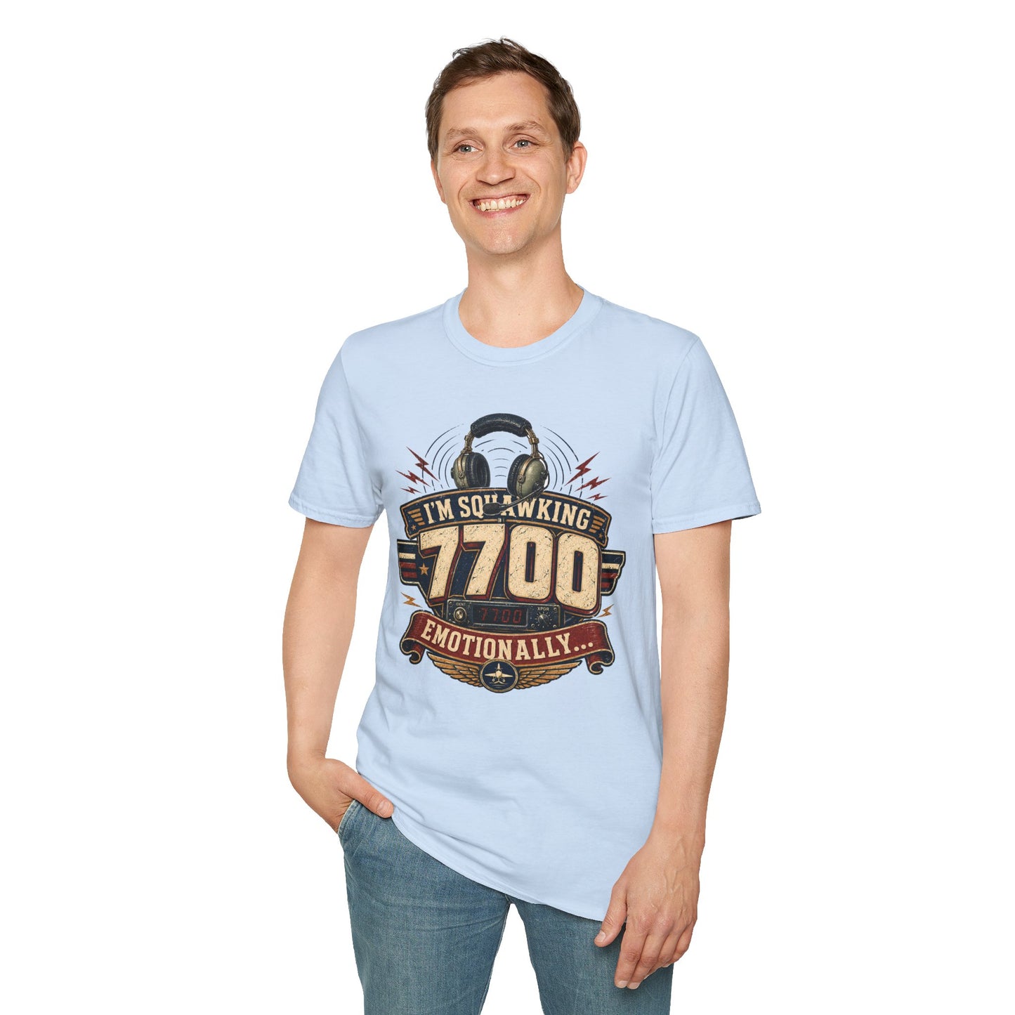 T‑Shirt — “I’m Squawking 7700 Emotionally” Retro Pilot/AvGeek Graphic Tee