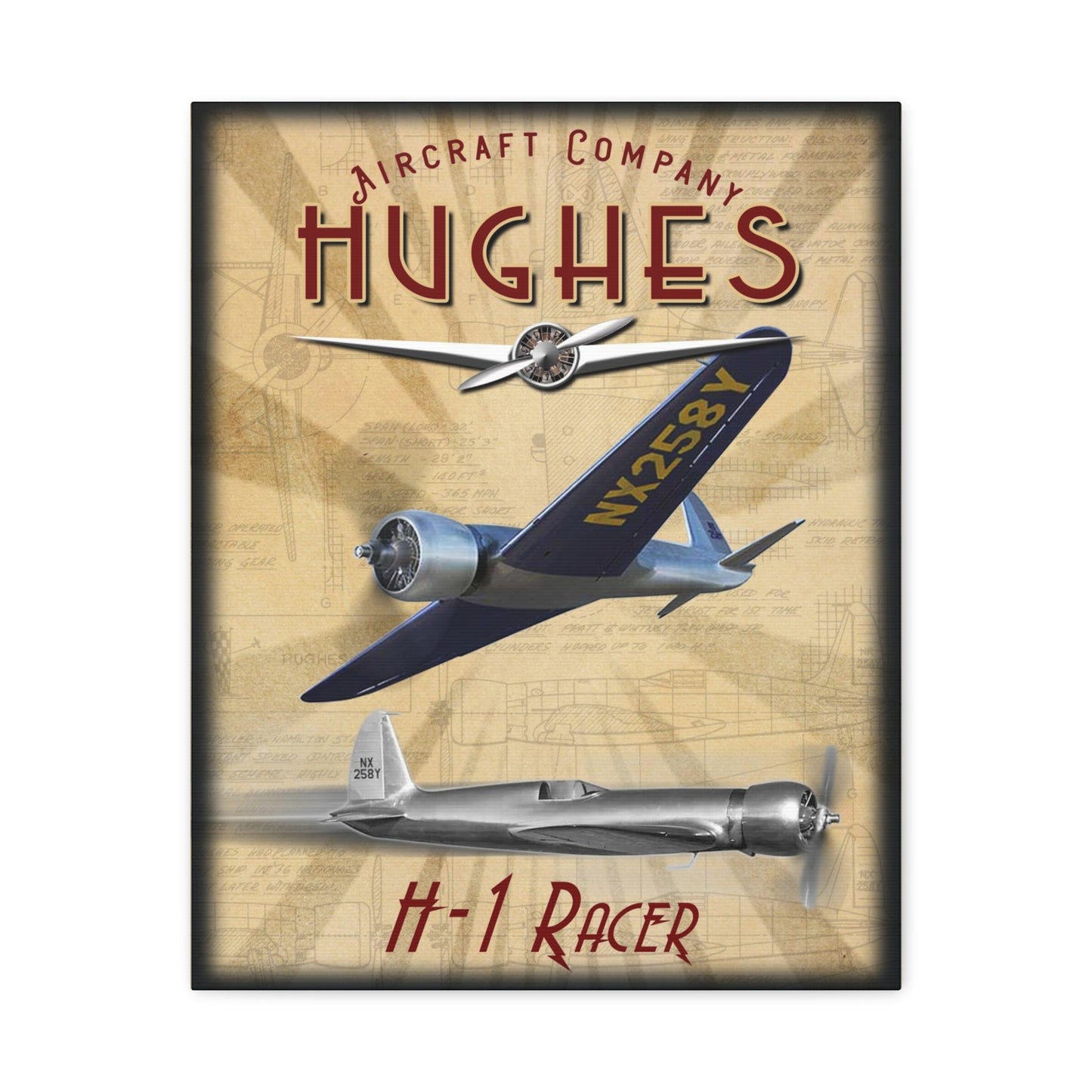 Vintage Aircraft Canvas Print, Retro Aviation Wall Art, Hughes H-1 Racer Decor, Gift for Pilots, Airplane Enthusiasts, Home Decor