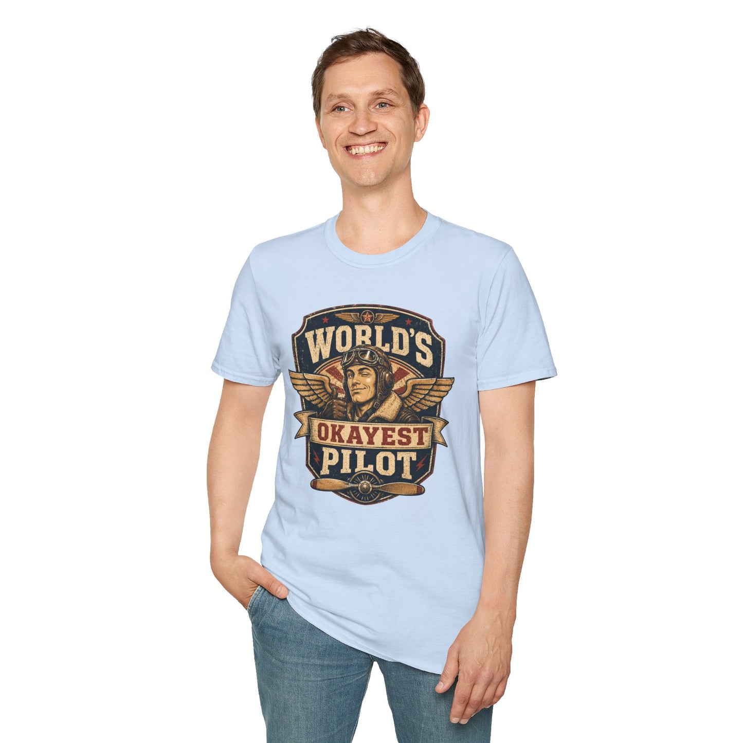 T-Shirt — "World's Okayest Pilot" Vintage Aviator Graphic