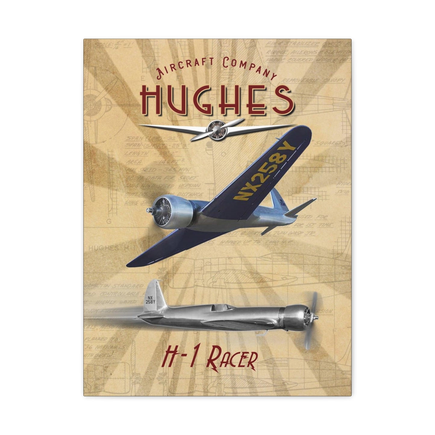 Hughes H1 Racer Engineering Canvas Gallery Wrap