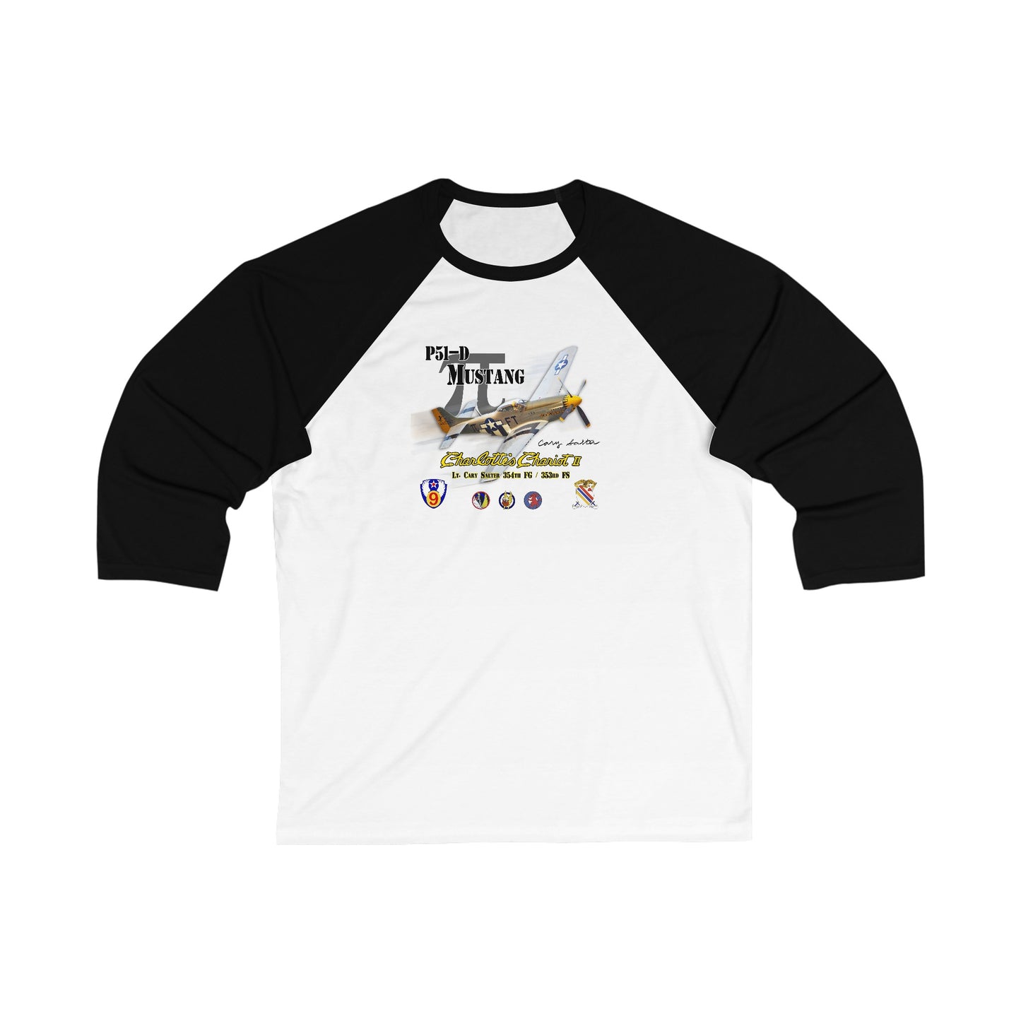 Southern Heritage Aviation Foundation P51 Mustang Unisex 3\4 Sleeve Baseball Tee