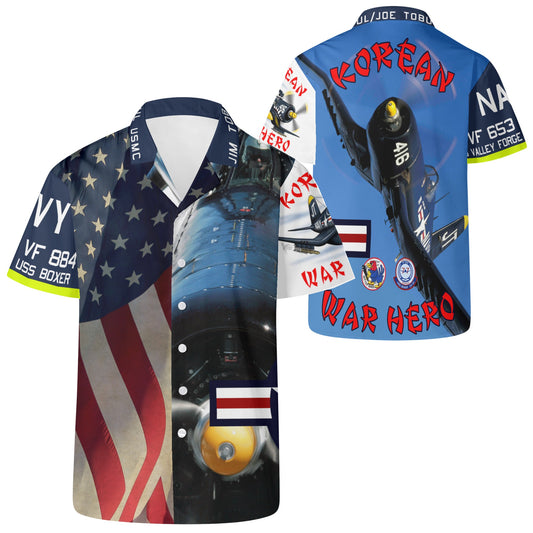 Korean War Hero F4u Corsair Mens All Over Print Casual Hawaiian Shirt