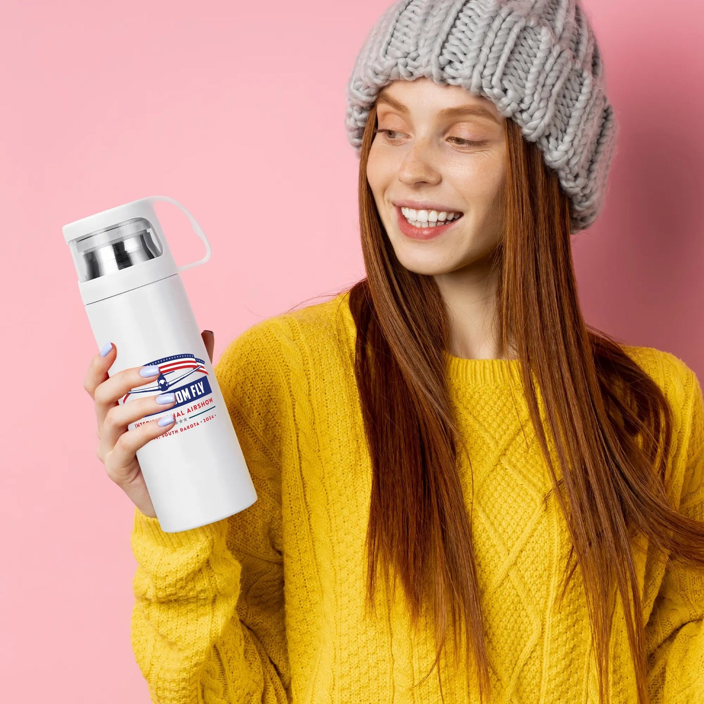 Let Freedom Fly International Airshow P-51 Mustang Vacuum Bottle with Cup