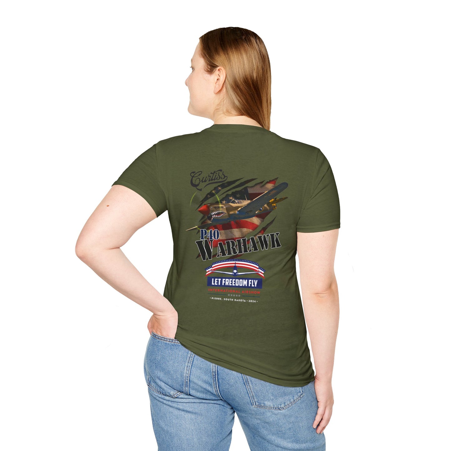 Let Freedom Fly P-40 Warhawk T-Shirt Unisex Softstyle T-Shirt