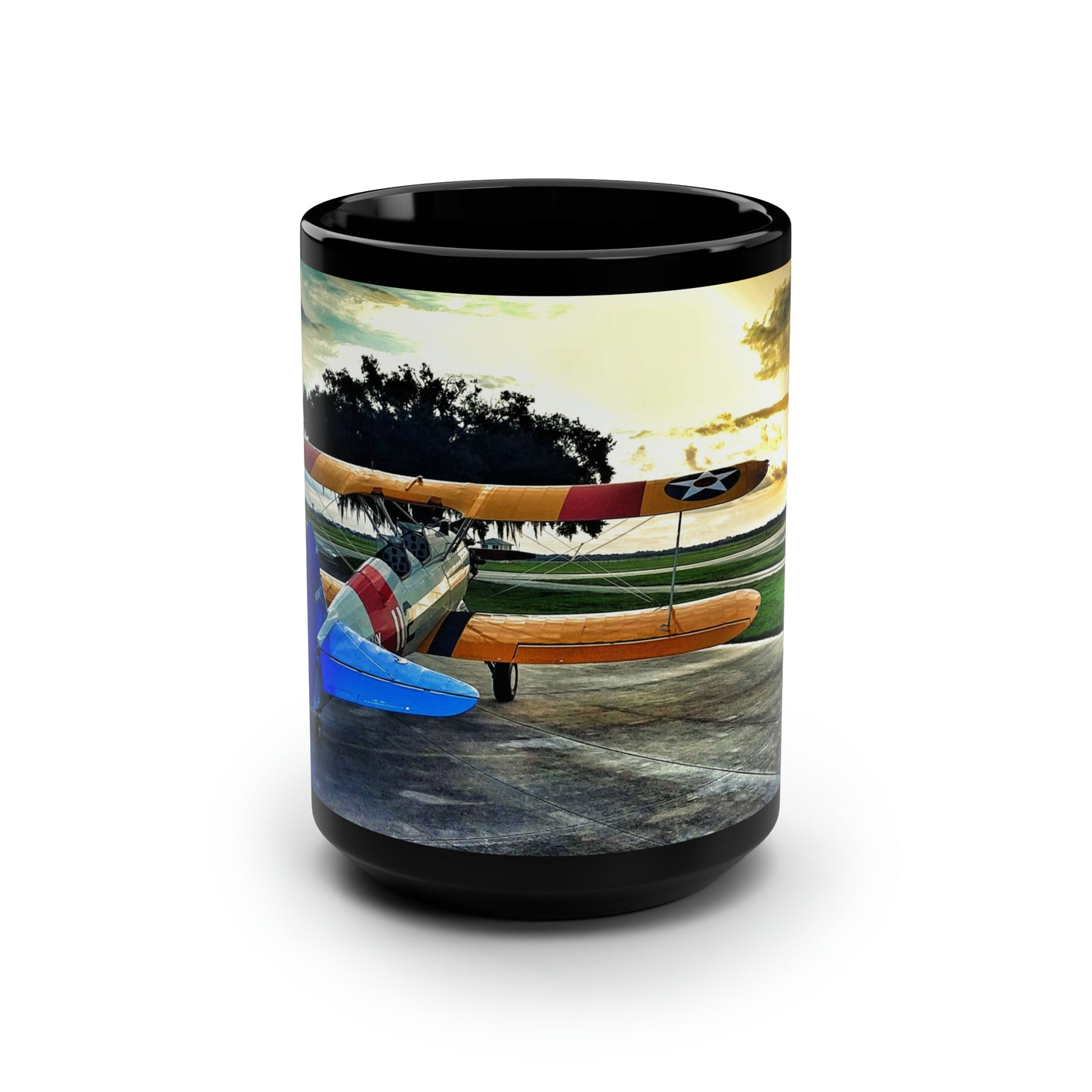 Stearman at Dawn Big Black Mug, 15oz
