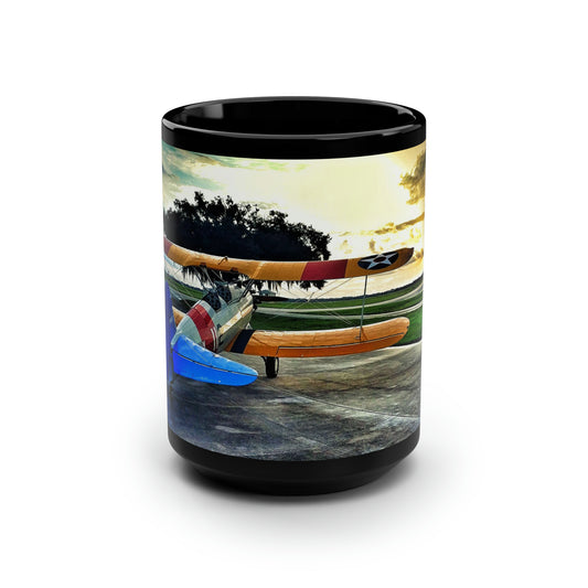 Stearman at Dawn Big Black Mug, 15oz