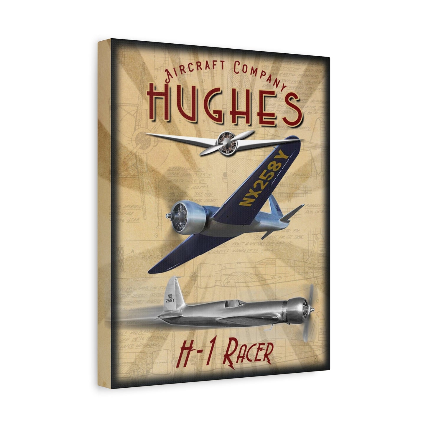 Vintage Aircraft Canvas Print, Retro Aviation Wall Art, Hughes H-1 Racer Decor, Gift for Pilots, Airplane Enthusiasts, Home Decor