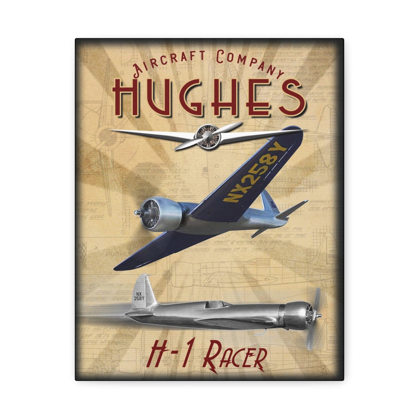 Hughes H1 Racer Engineering Canvas Gallery Wrap
