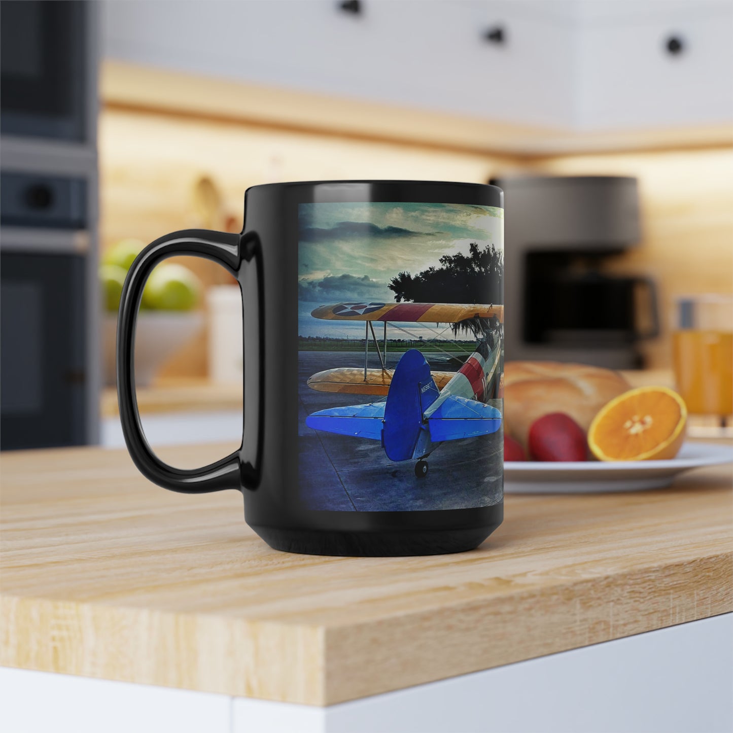 Stearman at Dawn Big Black Mug, 15oz