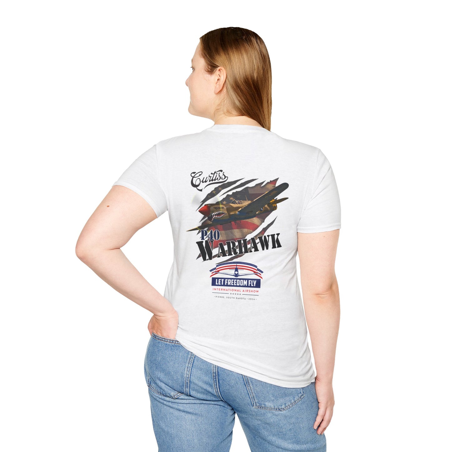 Let Freedom Fly P-40 Warhawk T-Shirt Unisex Softstyle T-Shirt