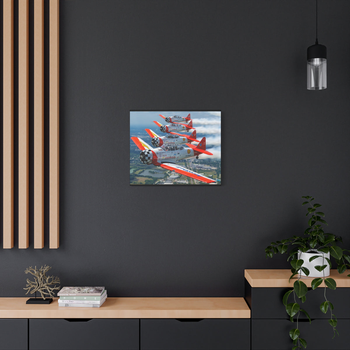 AeroShell Aerobatic Team Canvas Print — Tight Formation Planes Stretched Matte
