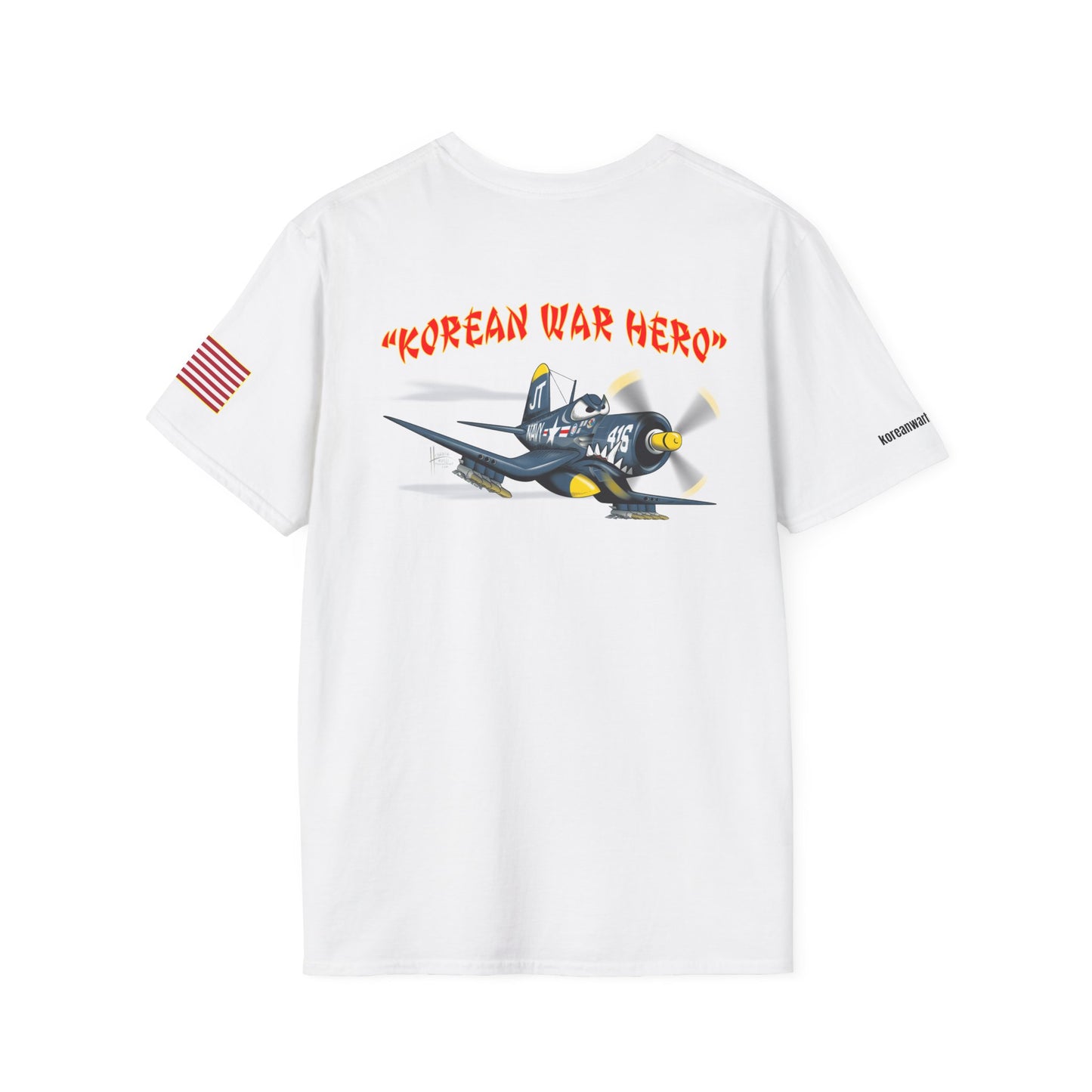 Korean War Hero Cartoon F4U Unisex Softstyle T-Shirt