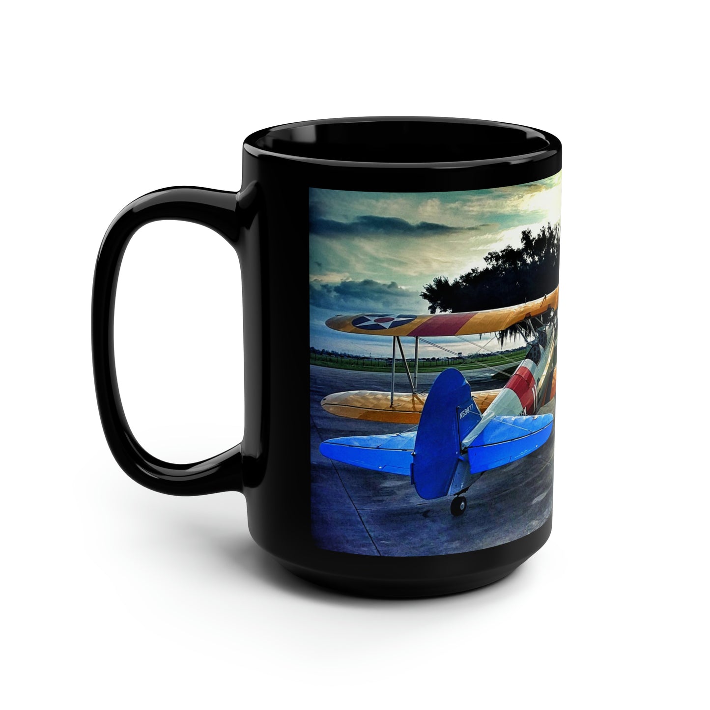 Stearman at Dawn Big Black Mug, 15oz