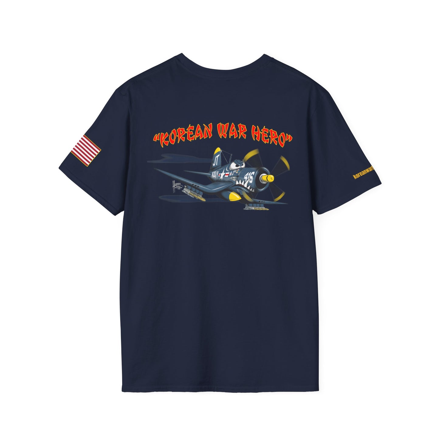 Korean War Hero Cartoon F4U Unisex Softstyle T-Shirt