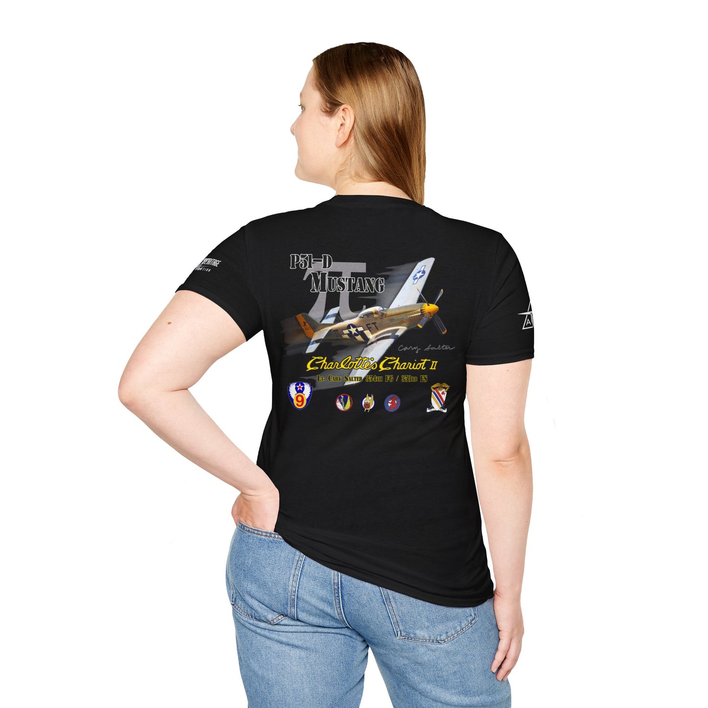 Southern Heritage Aviation Foundation P51 Mustang Charlotte's Chariot II Unisex Softstyle T-Shirt