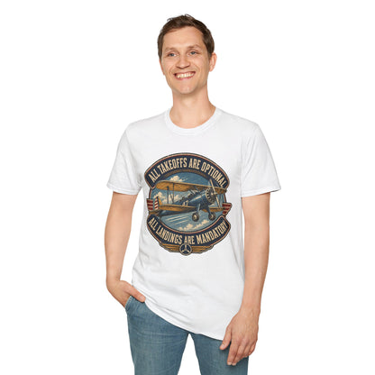 Aviation Graphic Tee — "All Takeoffs Are Optional, All Landings Are Mandatory"