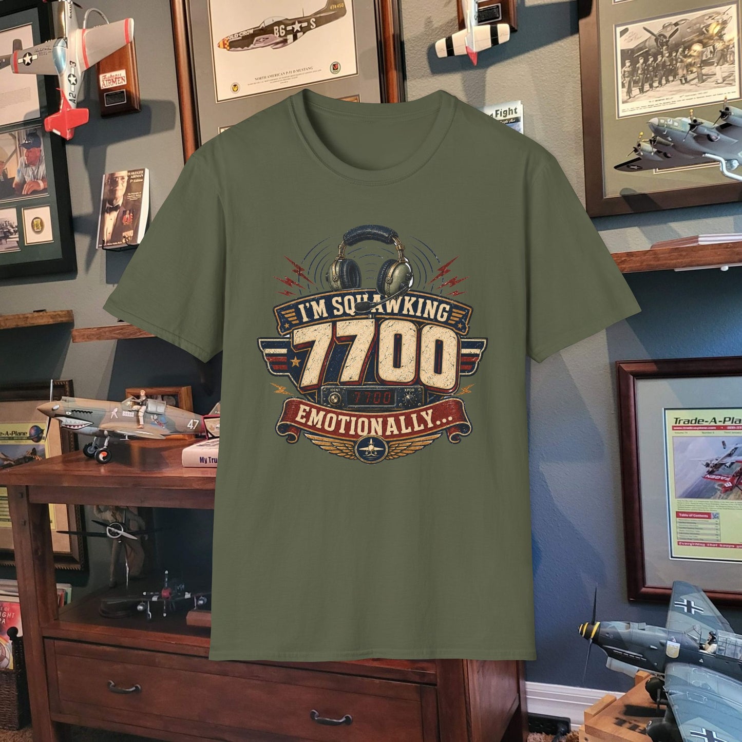 T‑Shirt — “I’m Squawking 7700 Emotionally” Retro Pilot/AvGeek Graphic Tee