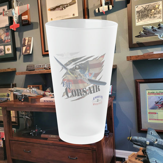 American Warbirds F4U Corsair Frosted Pint Glass, 16oz