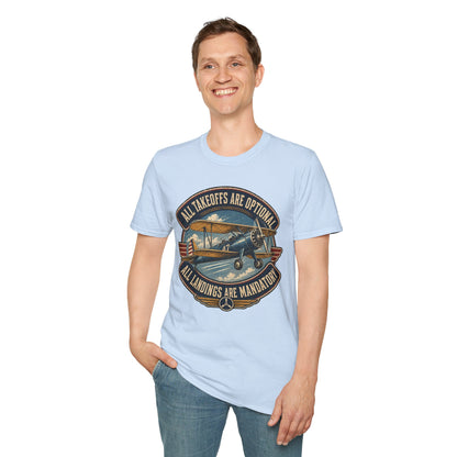Aviation Graphic Tee — "All Takeoffs Are Optional, All Landings Are Mandatory"