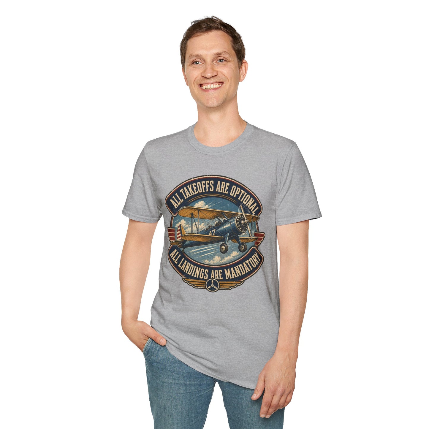 Aviation Graphic Tee — "All Takeoffs Are Optional, All Landings Are Mandatory"