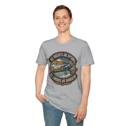 Aviation Graphic Tee — "All Takeoffs Are Optional, All Landings Are Mandatory"