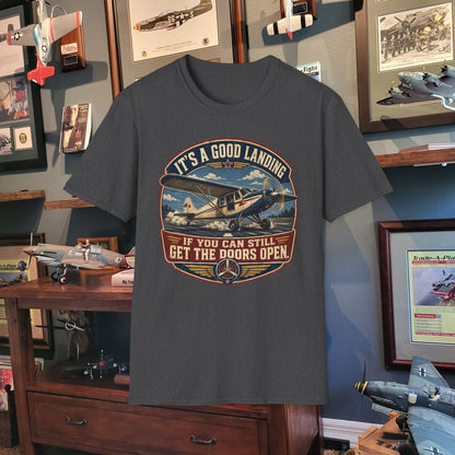 Aviation T-Shirt — “It’s a Good Landing” Vintage Airplane Pilot Tee
