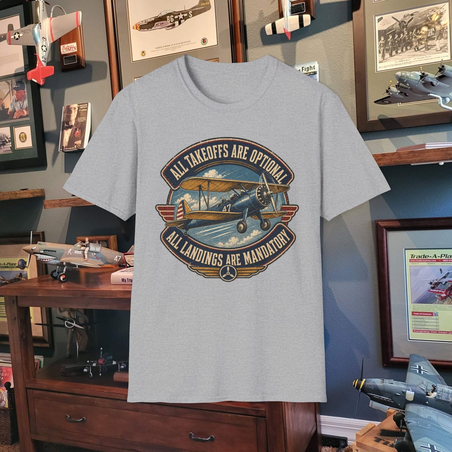 Aviation Graphic Tee — "All Takeoffs Are Optional, All Landings Are Mandatory"