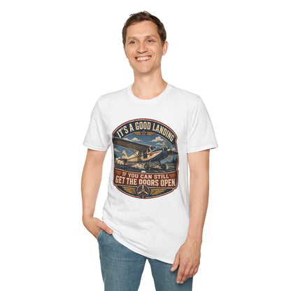 Aviation T-Shirt — “It’s a Good Landing” Vintage Airplane Pilot Tee