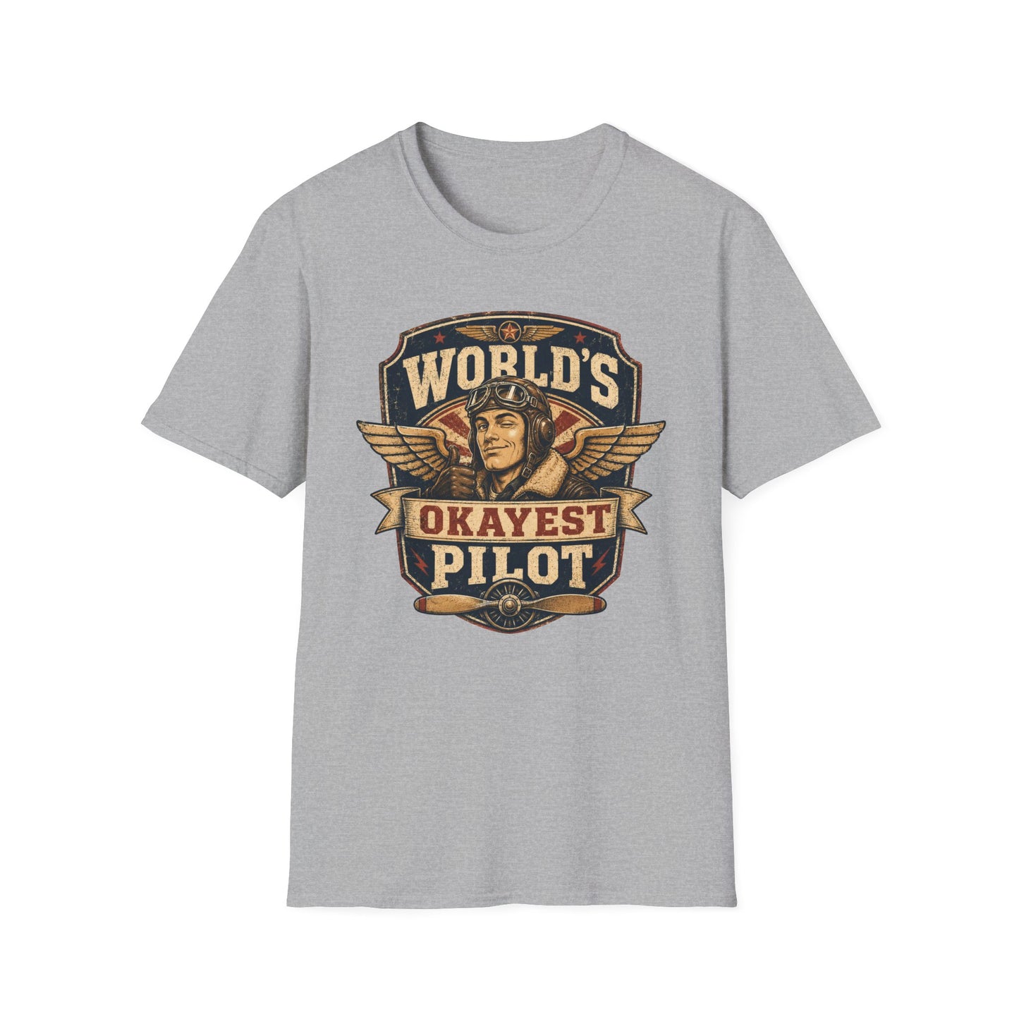 T-Shirt — "World's Okayest Pilot" Vintage Aviator Graphic