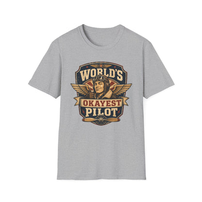 T-Shirt — "World's Okayest Pilot" Vintage Aviator Graphic