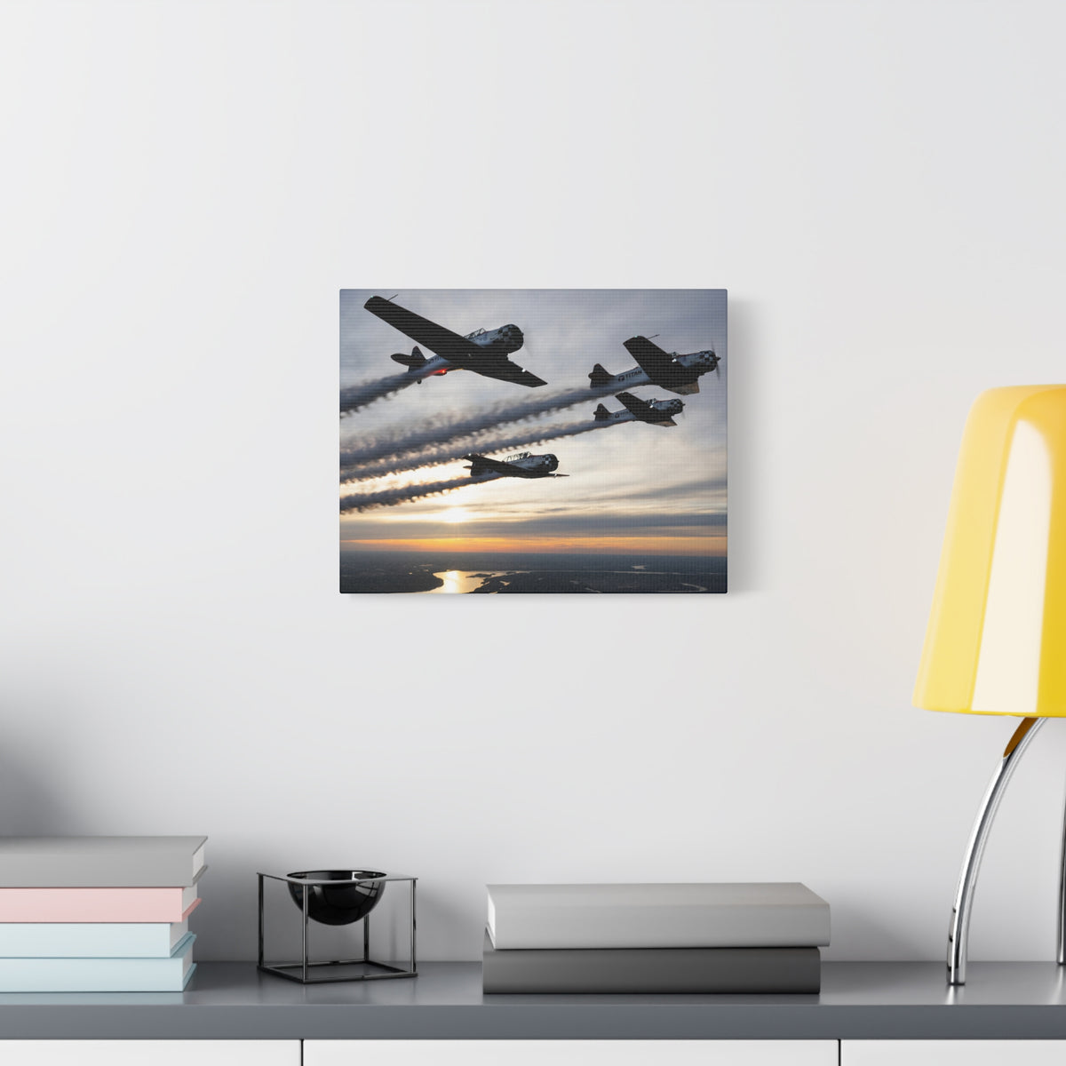 TIAN Team at Sunset Canvas Print — Tight Formation Planes Stretched Matte