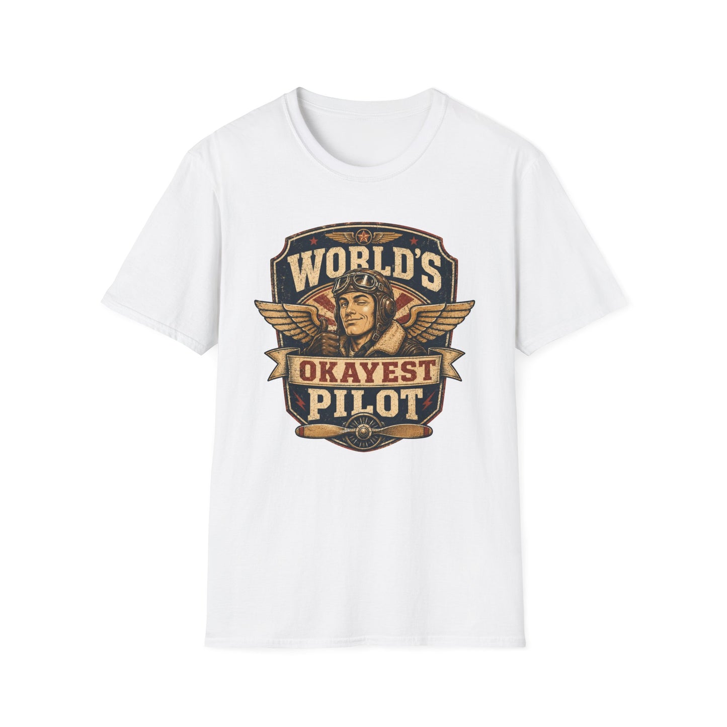 T-Shirt — "World's Okayest Pilot" Vintage Aviator Graphic