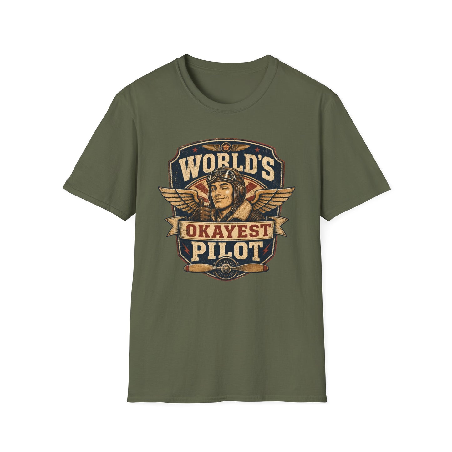 T-Shirt — "World's Okayest Pilot" Vintage Aviator Graphic