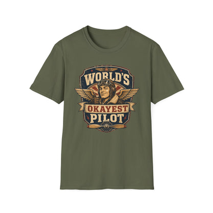 T-Shirt — "World's Okayest Pilot" Vintage Aviator Graphic