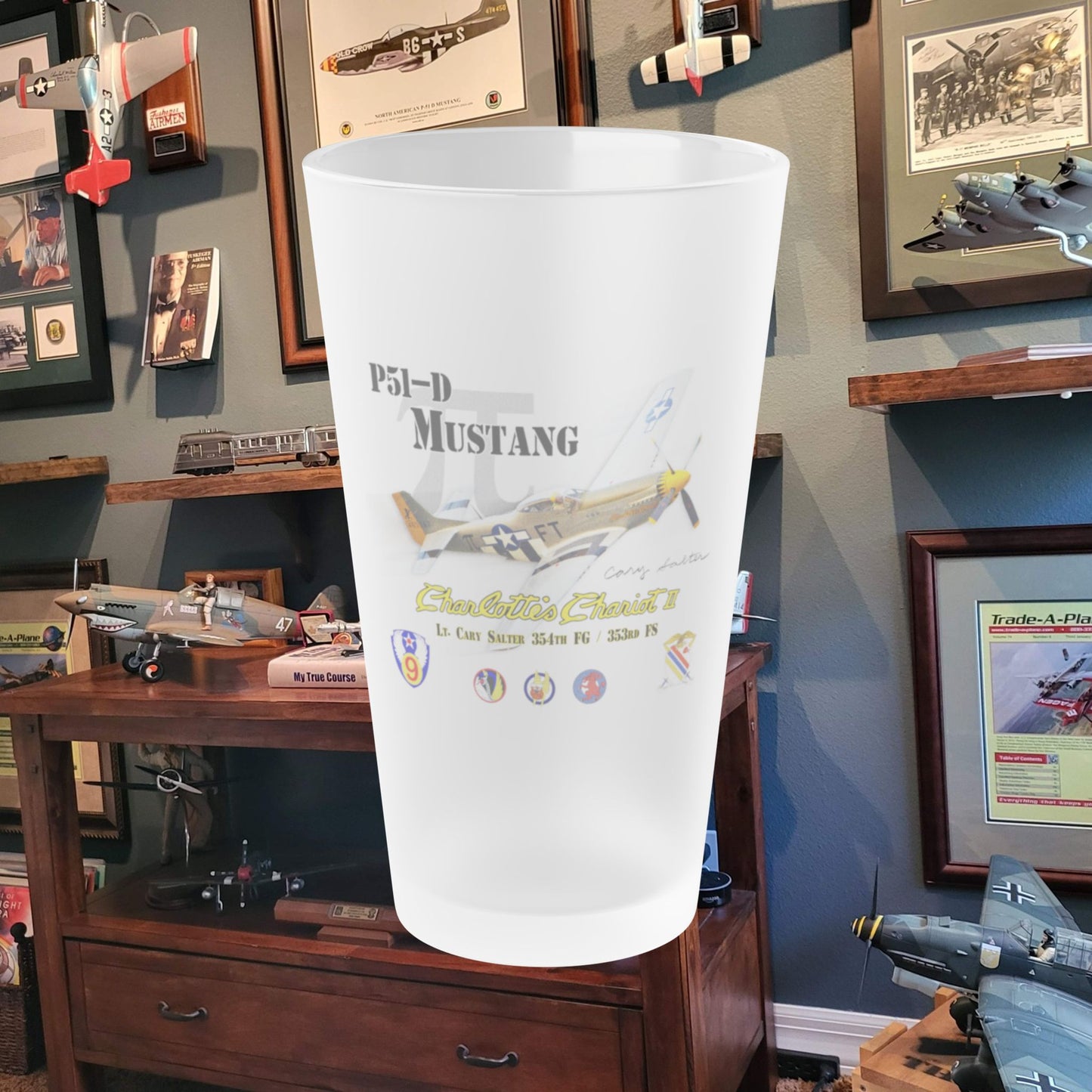Southern Heritage Aviation Foundation Frosted Pint Glass, 16oz P51 Mustang Charlotte's Chariot II
