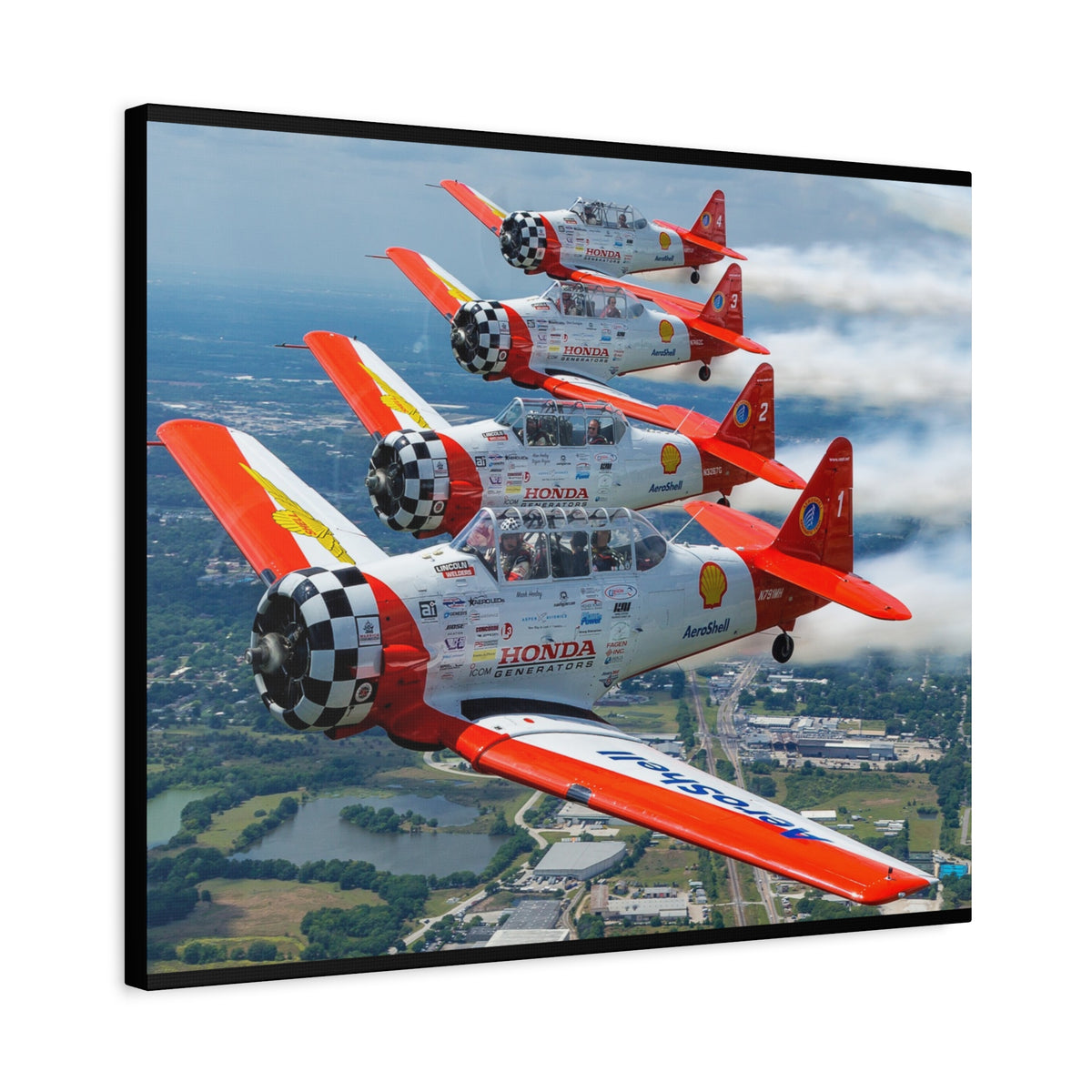 AeroShell Aerobatic Team Canvas Print — Tight Formation Planes Stretched Matte