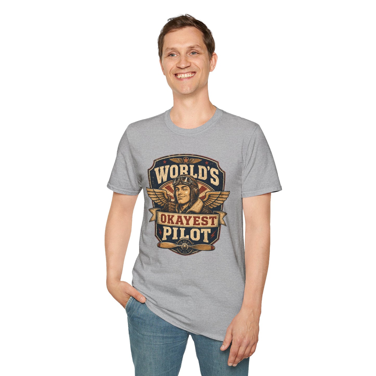T-Shirt — "World's Okayest Pilot" Vintage Aviator Graphic