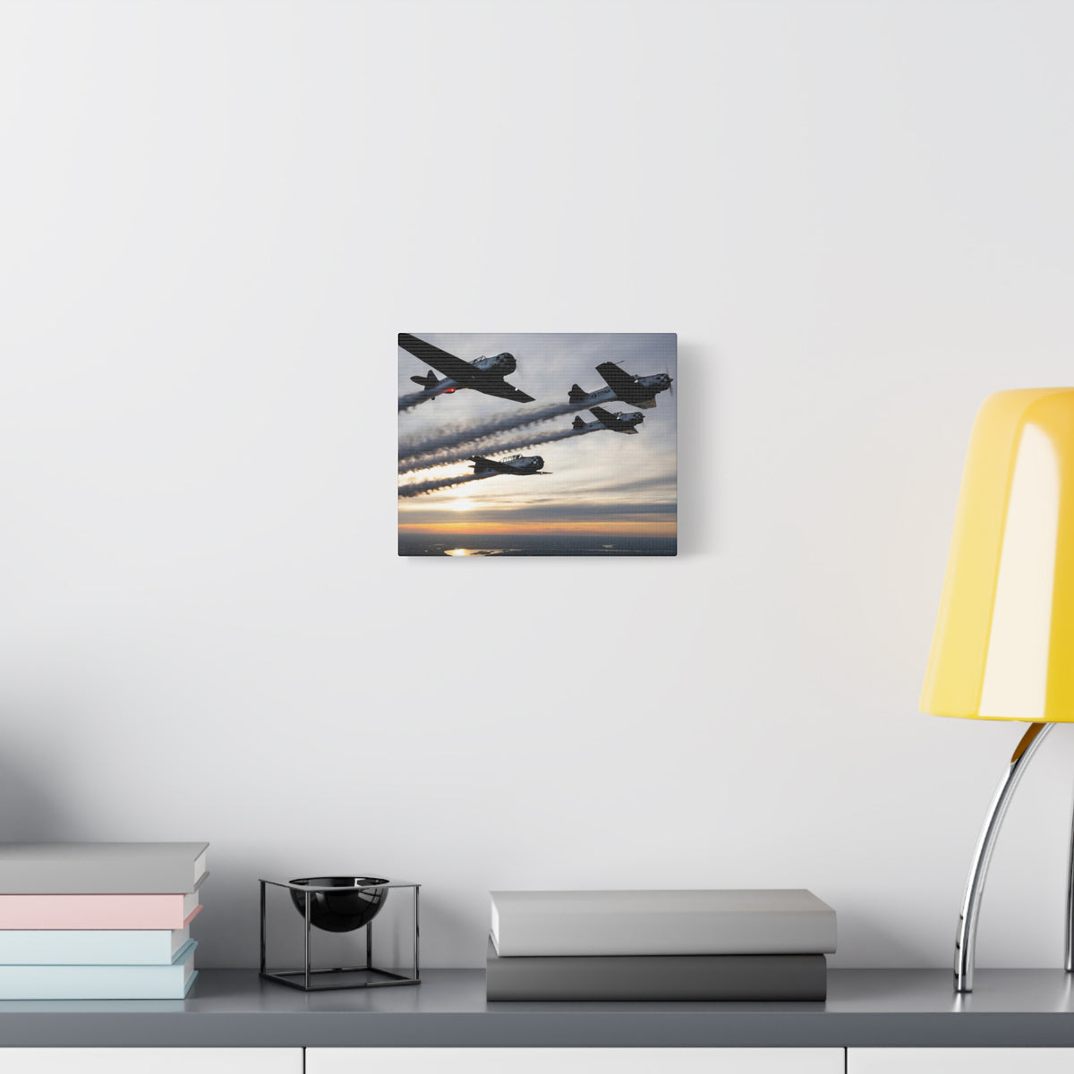 TIAN Team at Sunset Canvas Print — Tight Formation Planes Stretched Matte