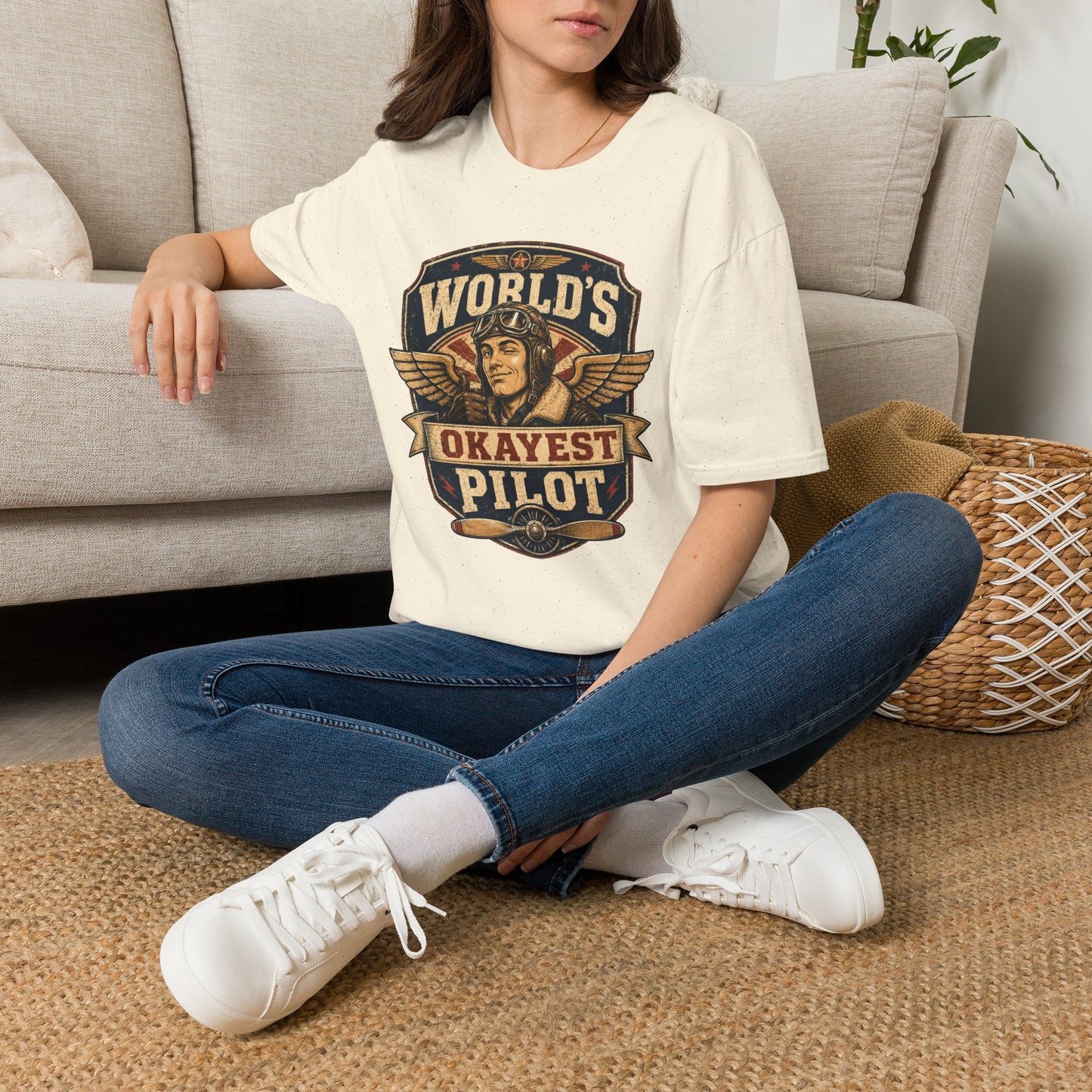 T-Shirt — "World's Okayest Pilot" Vintage Aviator Graphic