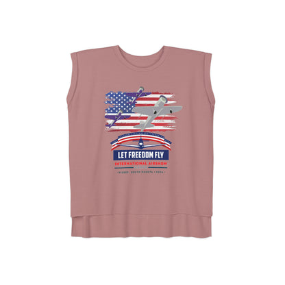 Let Freedom Fly International Airshow Women’s Flowy Rolled Cuffs Muscle Tee