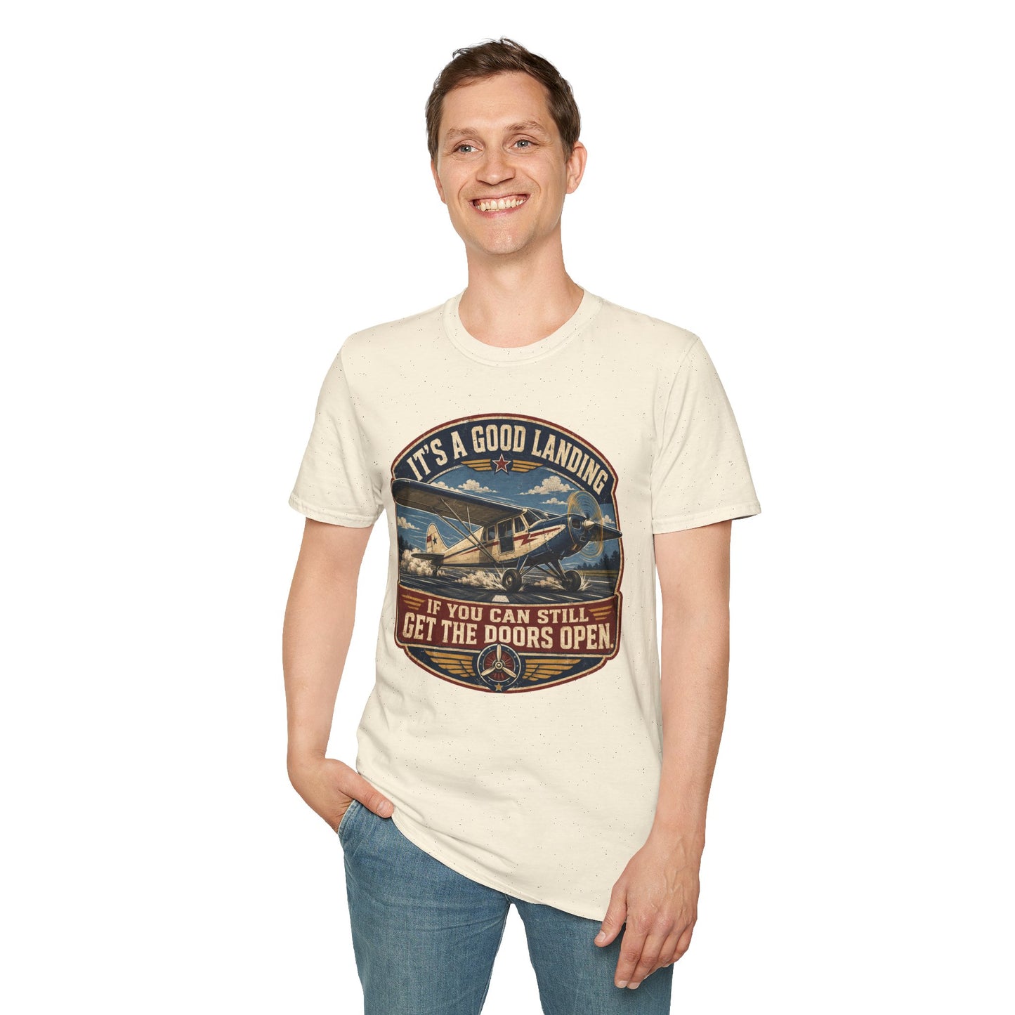 Aviation T-Shirt — “It’s a Good Landing” Vintage Airplane Pilot Tee