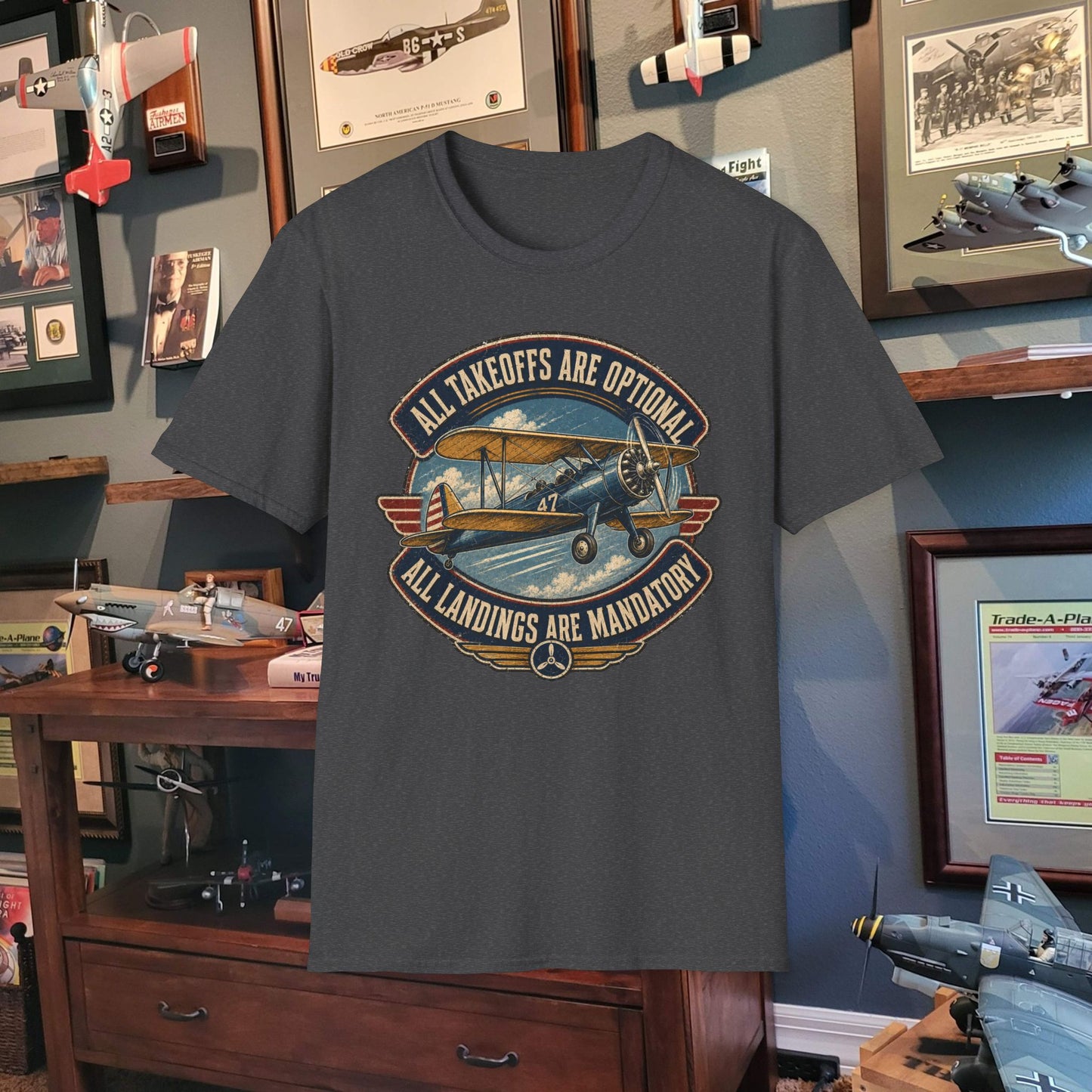 Aviation Graphic Tee — "All Takeoffs Are Optional, All Landings Are Mandatory"