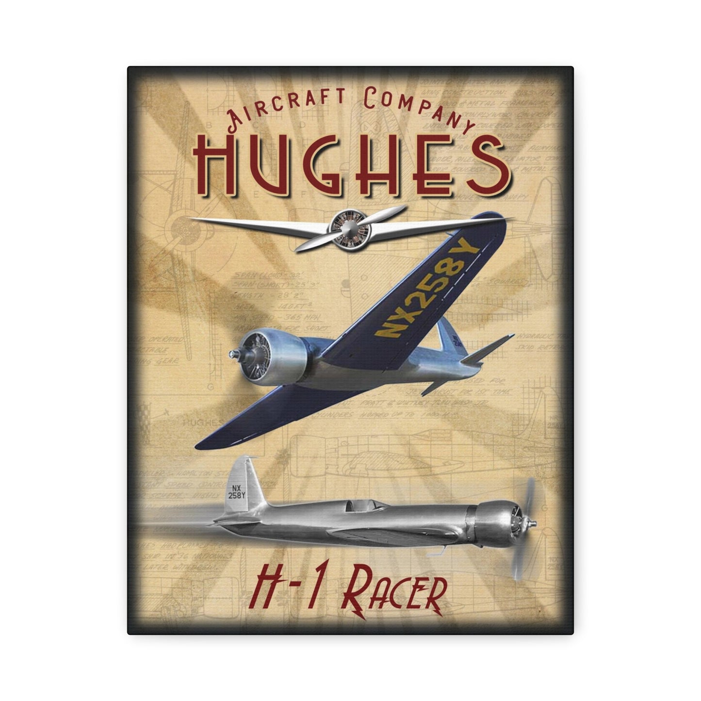 Vintage Aircraft Canvas Print, Retro Aviation Wall Art, Hughes H-1 Racer Decor, Gift for Pilots, Airplane Enthusiasts, Home Decor