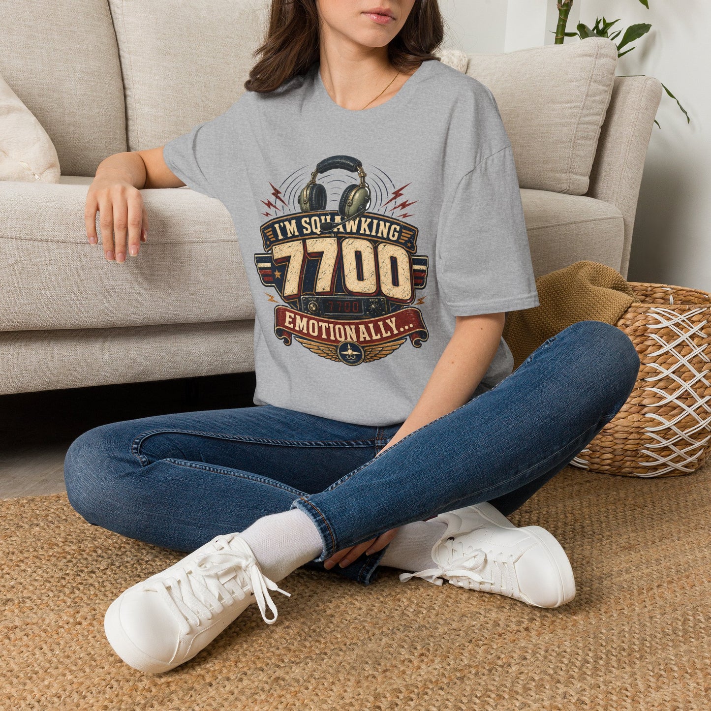 T‑Shirt — “I’m Squawking 7700 Emotionally” Retro Pilot/AvGeek Graphic Tee