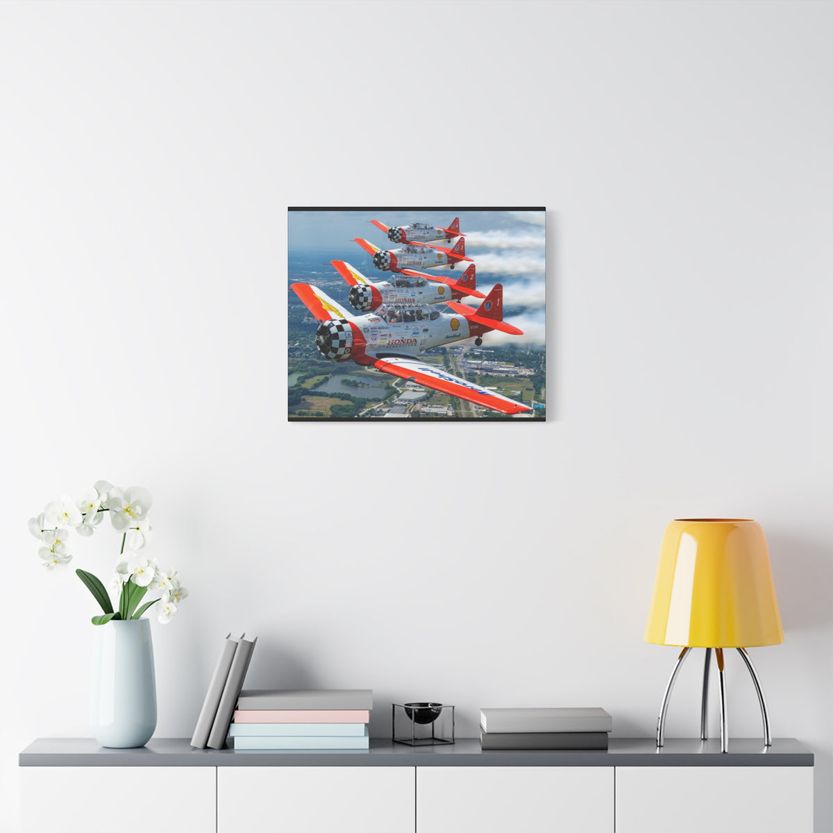 AeroShell Aerobatic Team Canvas Print — Tight Formation Planes Stretched Matte