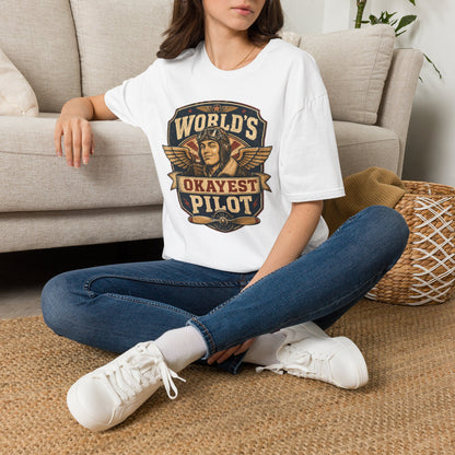 T-Shirt — "World's Okayest Pilot" Vintage Aviator Graphic